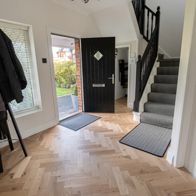 Riviera 18/4 x 90mm Pale Invisible Oak Herringbone Engineered Wood Flooring
