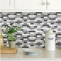 Inhome Pack Of 4 Smoked Glass Peel &Amp; Stick Backsplash Tiles
