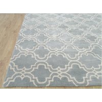 Moroccan Scroll Tile Porcelain Blue Handmade Persian Style Woolen Area Rug - 5'